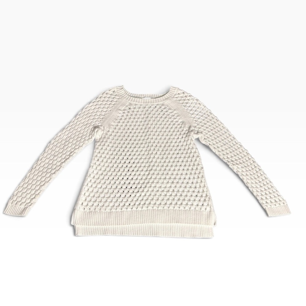 Talbots Ivory Textured Open Stitch Cotton Blend Sweater Women's Large Preppy